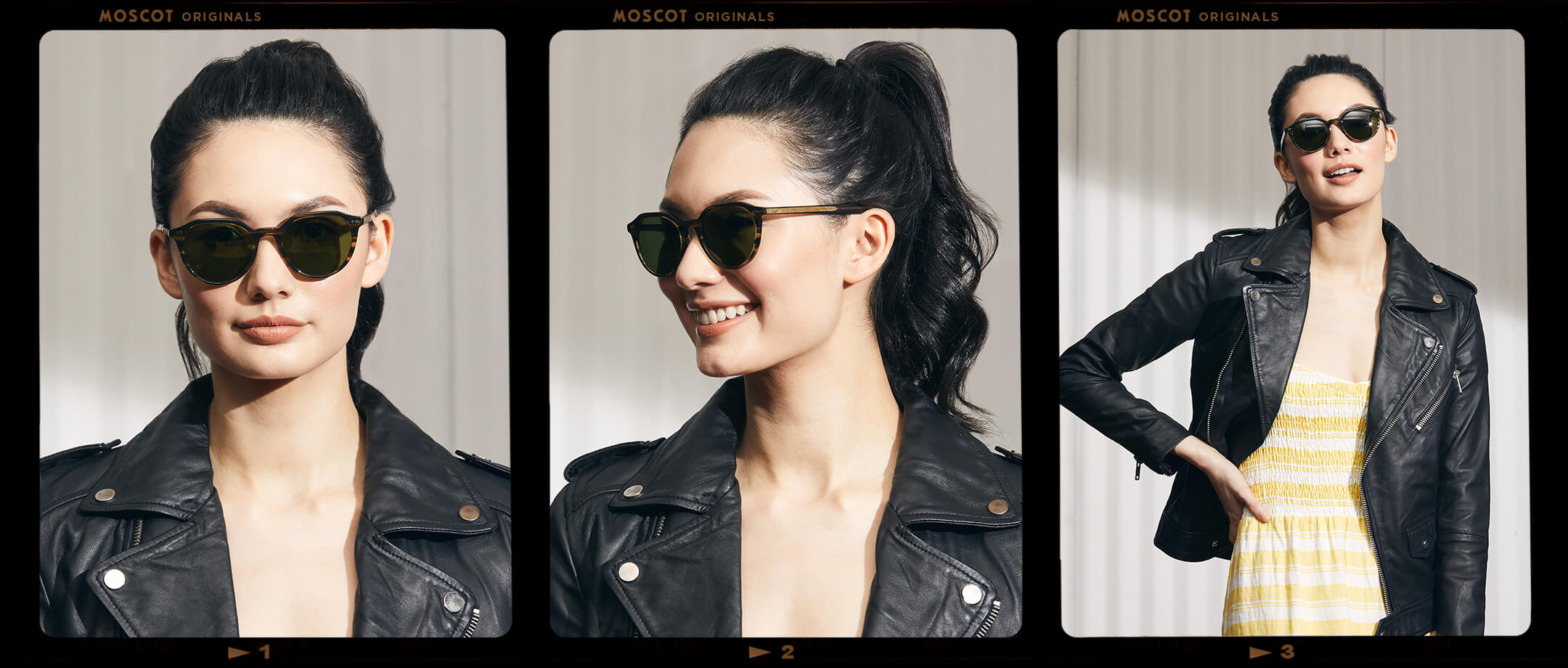 Model is wearing The KITZEL SUN in Brown Bamboo in size 50 with Calibar Green Glass Lenses