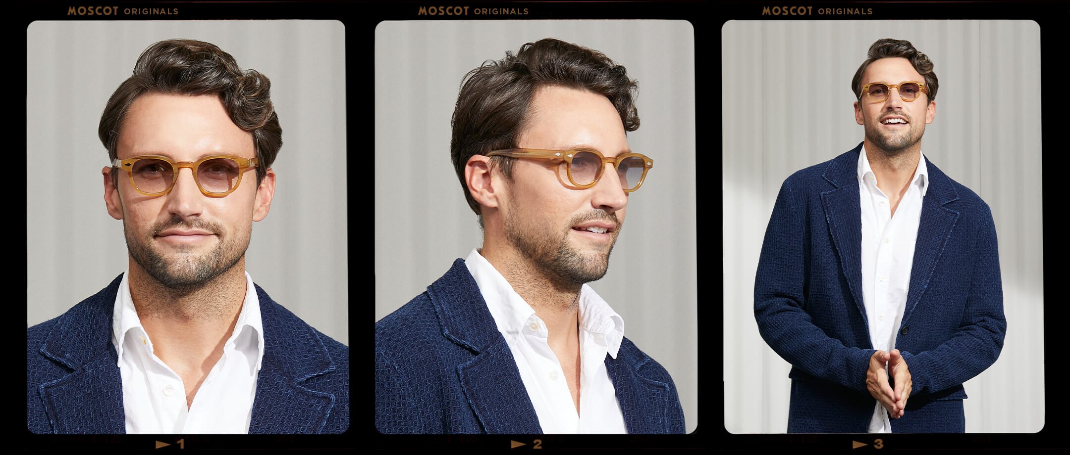 Model is wearing The LEMTOSH in Blonde in size 46 with American Grey Fade Tinted Lenses