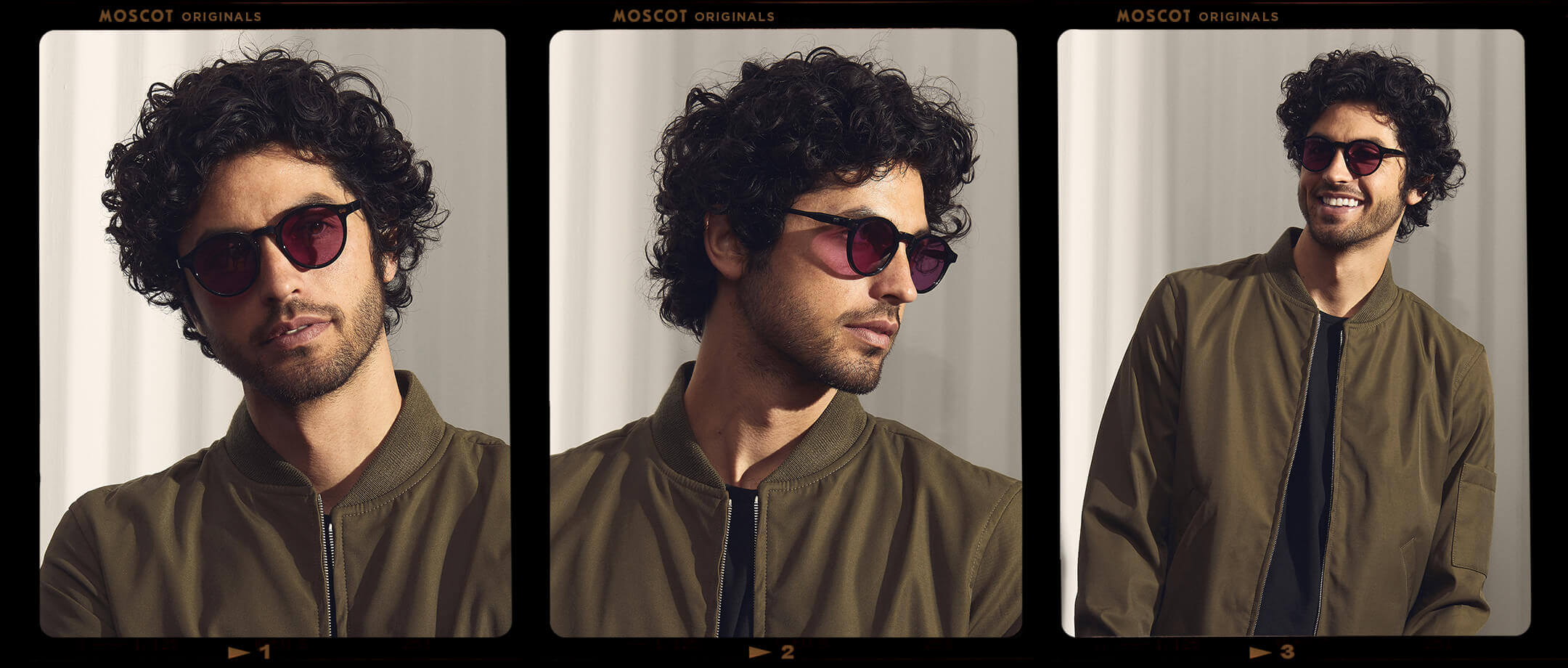 Model is wearing The MILTZEN in Black in size 49 with Purple Nurple Tinted Lenses