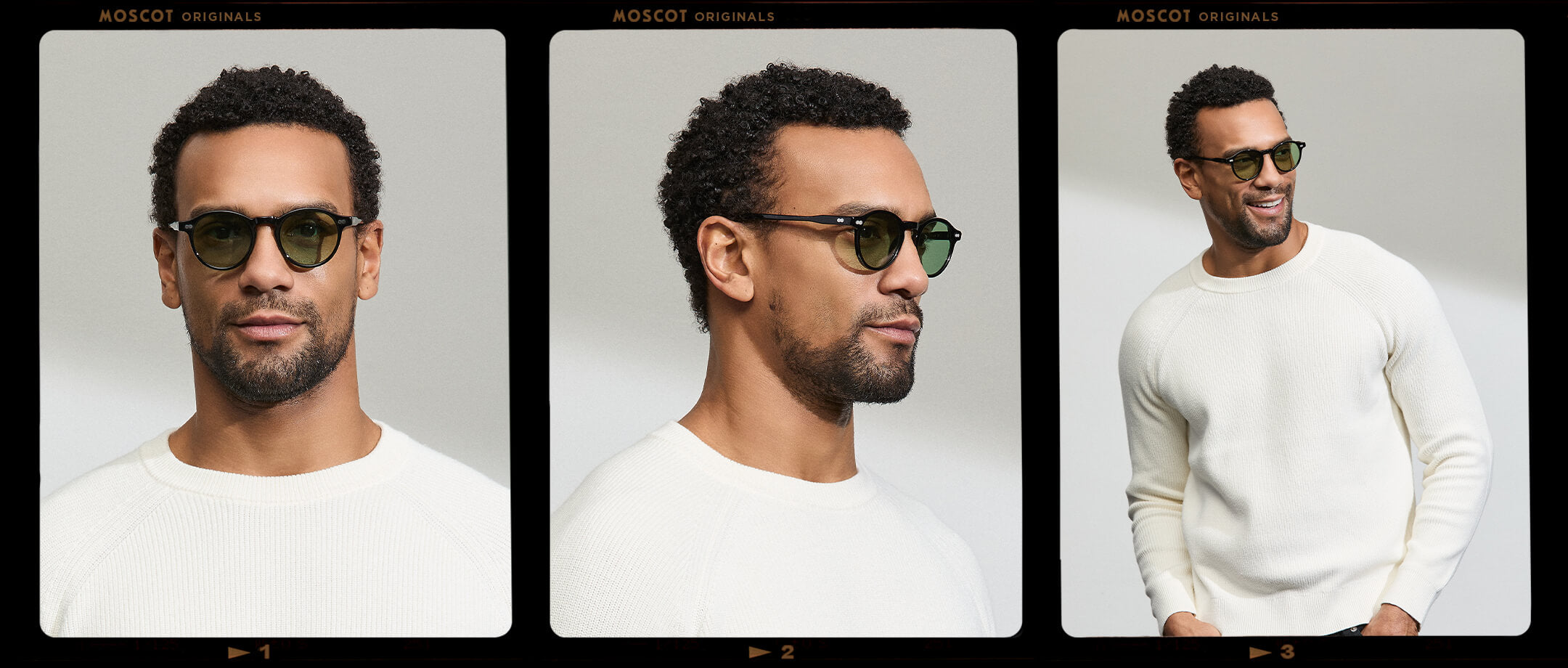 Model is wearing The MILTZEN in Black in size 46 with GREEN+ Lenses