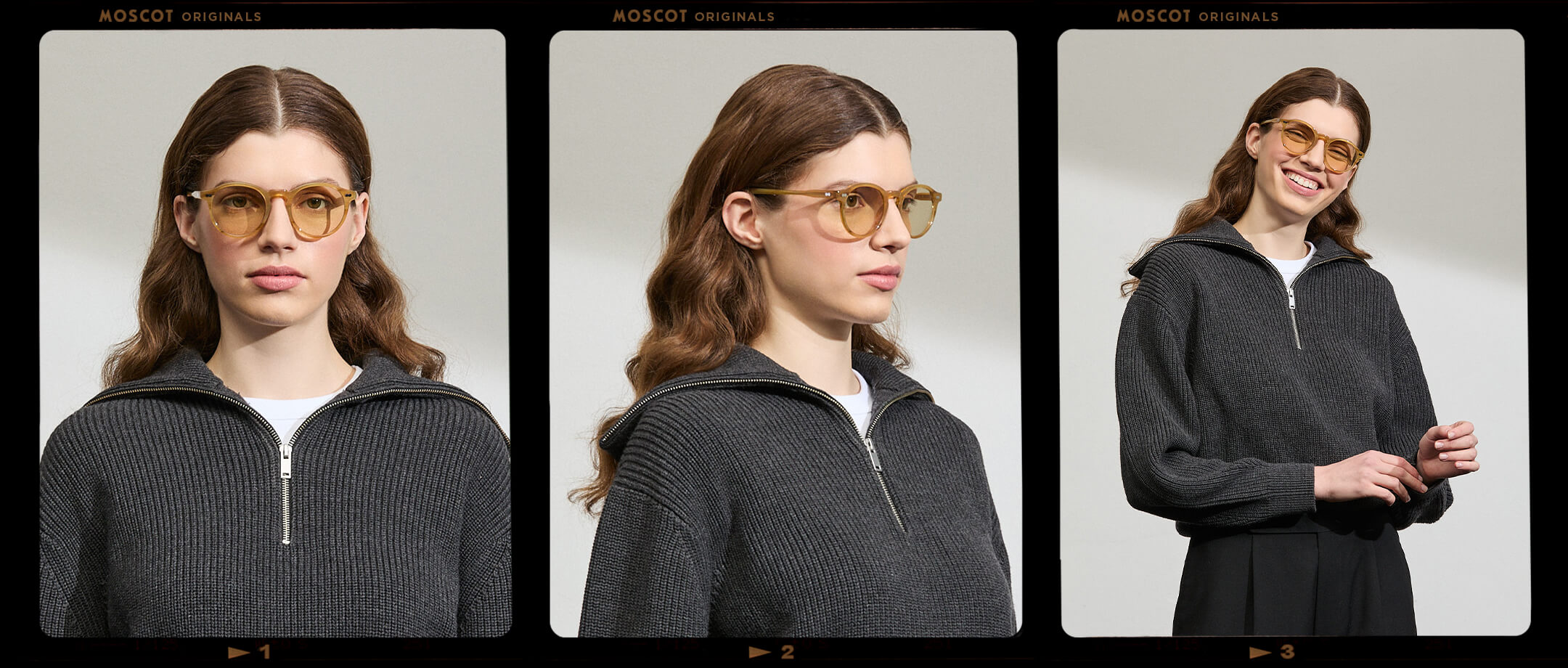 Model is wearing the MILTZEN in Blonde in size 49 with AMBER+ Lenses