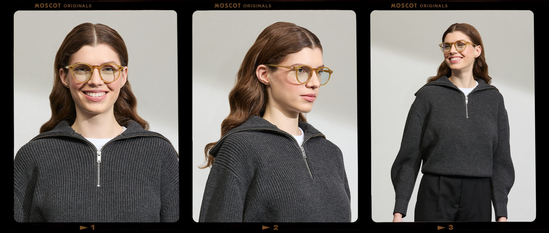 Model is wearing The MILTZEN in Blonde in size 49 with BLUE+ Lenses