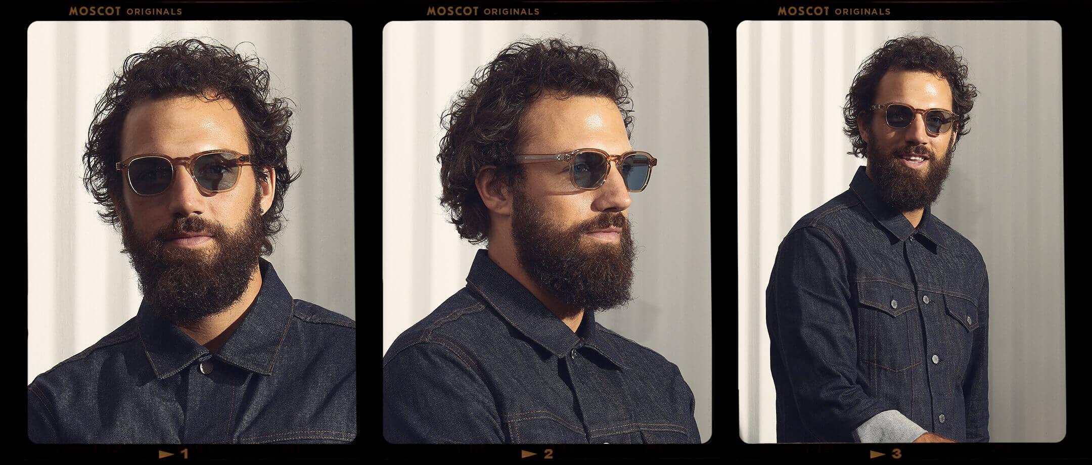 Model is wearing The MOMZA SUN in Cinnamon in size 49 with Blue Glass Lenses