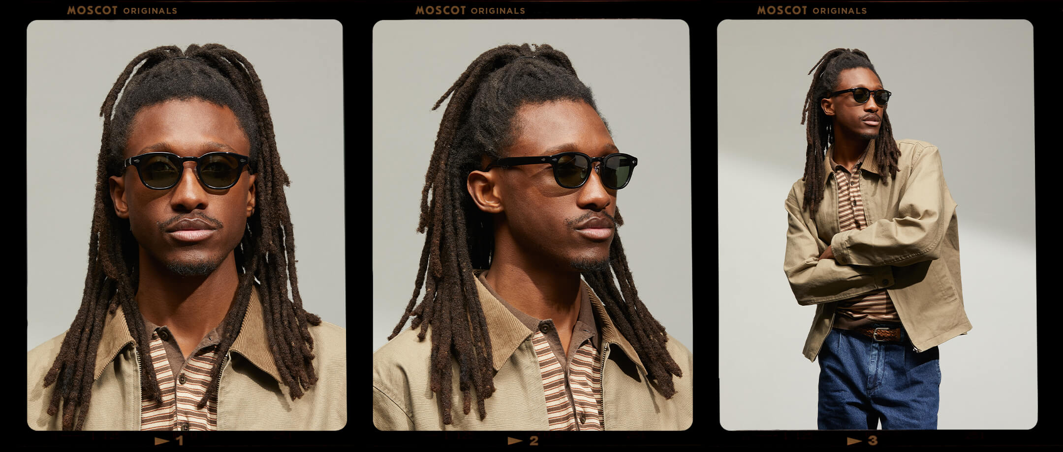Model is wearing The LEMTOSH SUN with Metal Nose Pads in Black in size 46 with G-15 Glass Lenses