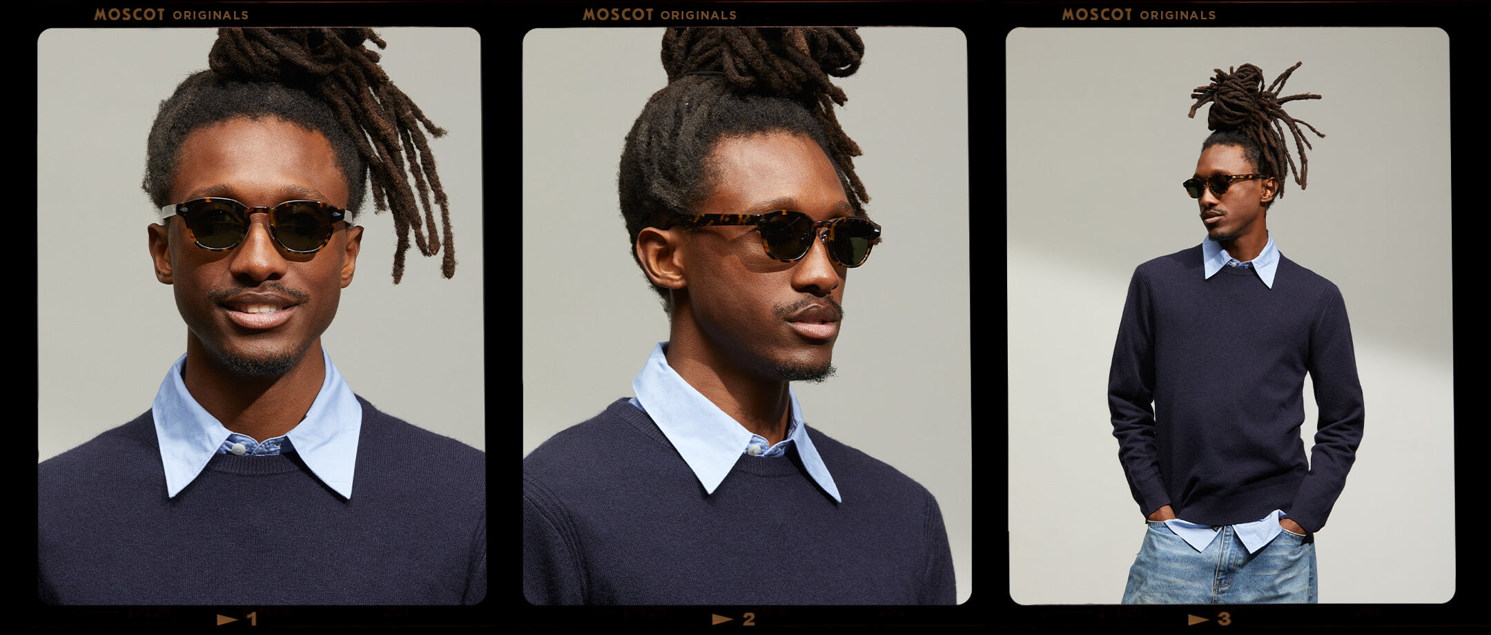 Model is wearing The LEMTOSH SUN with Metal Nose Pads in Tortoise in size 46 with G-15 Glass Lenses