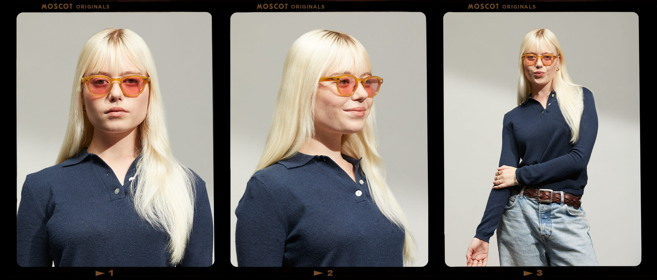 Model is wearing The LEMTOSH in  Blonde size 46 with ROSE+ Tinted Lenses