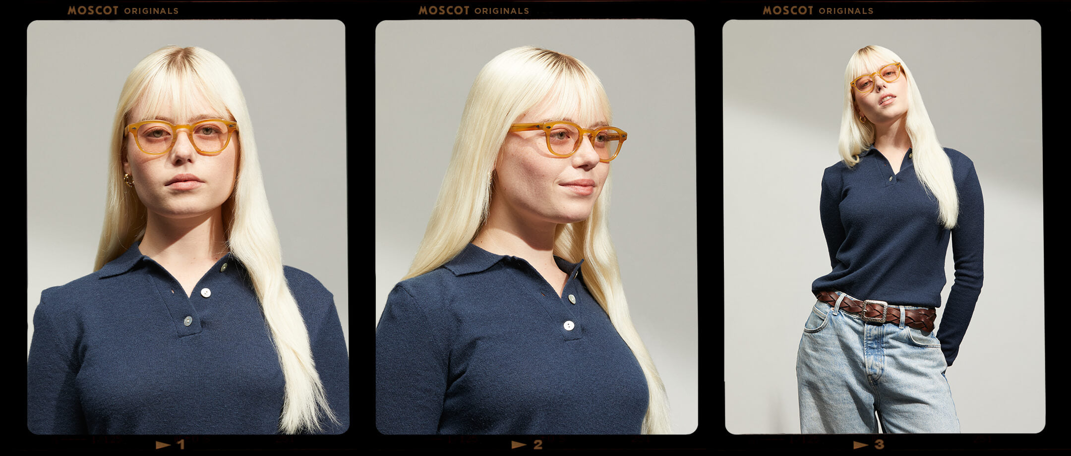 Model is wearing The LEMTOSH in  Blonde size 46 with ROSE+ Tinted Lenses