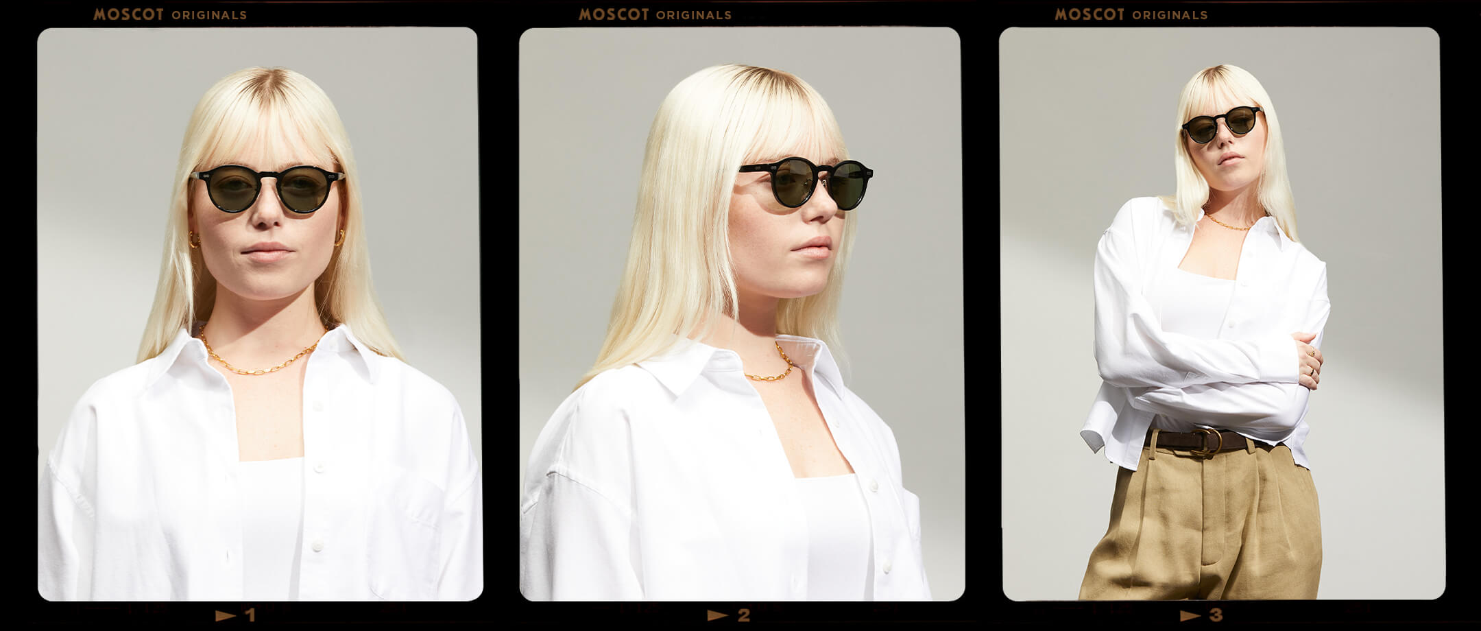 Model is wearing The MILTZEN SUN W/ METAL NOSE PADS in Black in size 46 with G-15 Glass Lenses