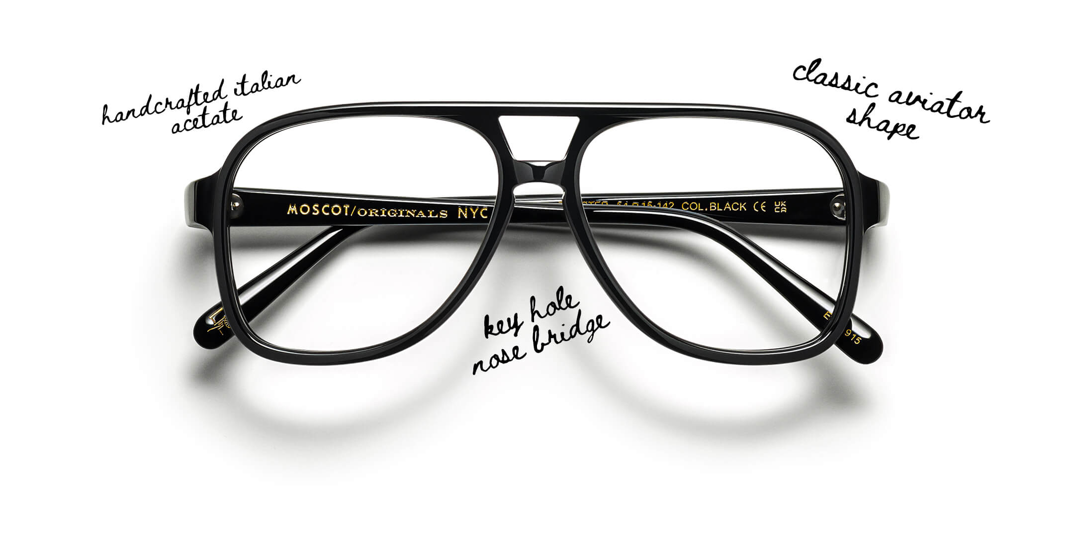 The SHEISTER: Handcrafted Italian acetate, key hole nose bridge, and classic aviator shape