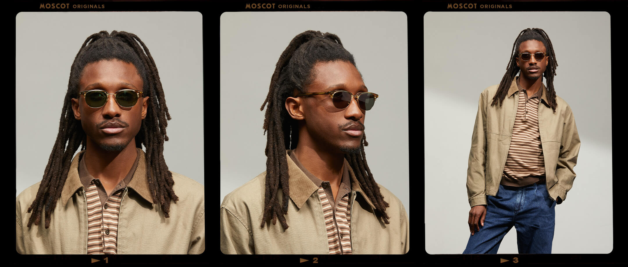Model is wearing The AYGEN SUN in size 51 in Bamboo with G-15 Tinted Lenses