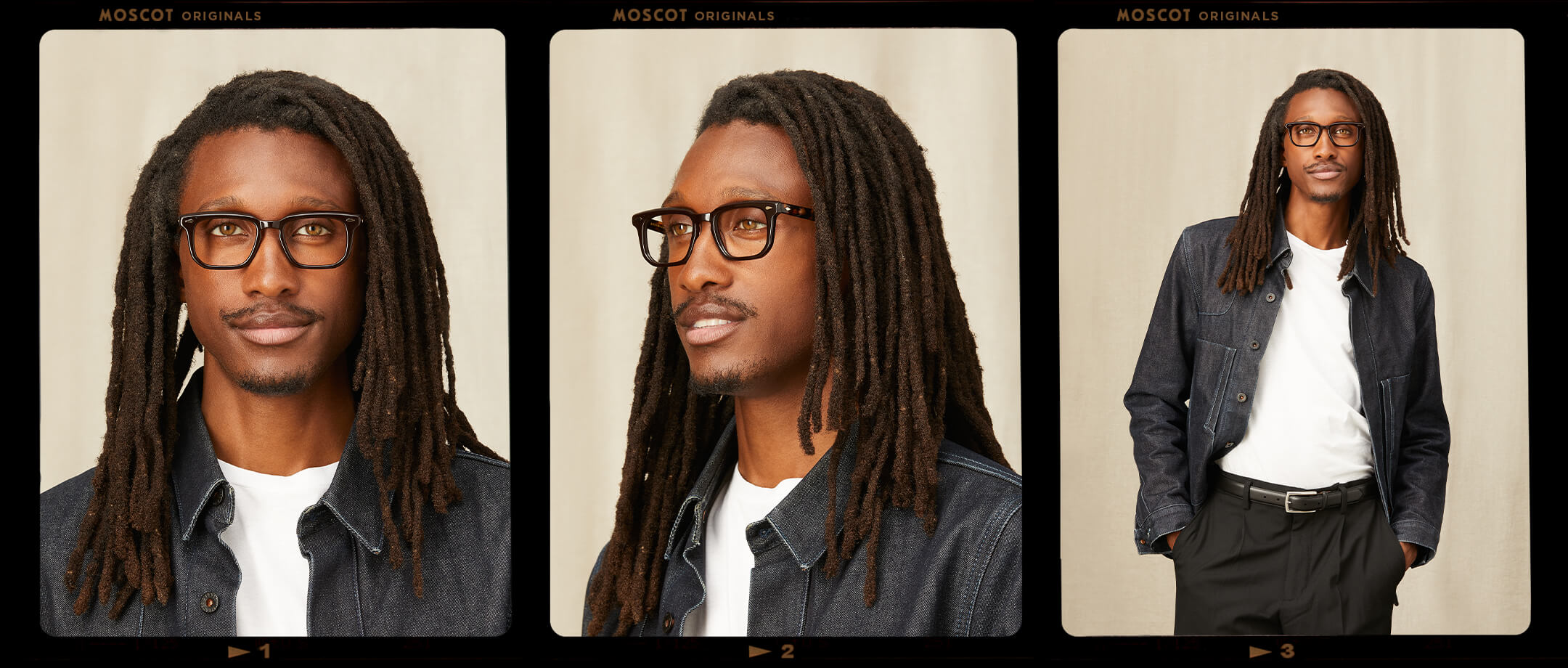 Model is wearing The ZISSEL in size 49 in Dark Brown/Tortoise