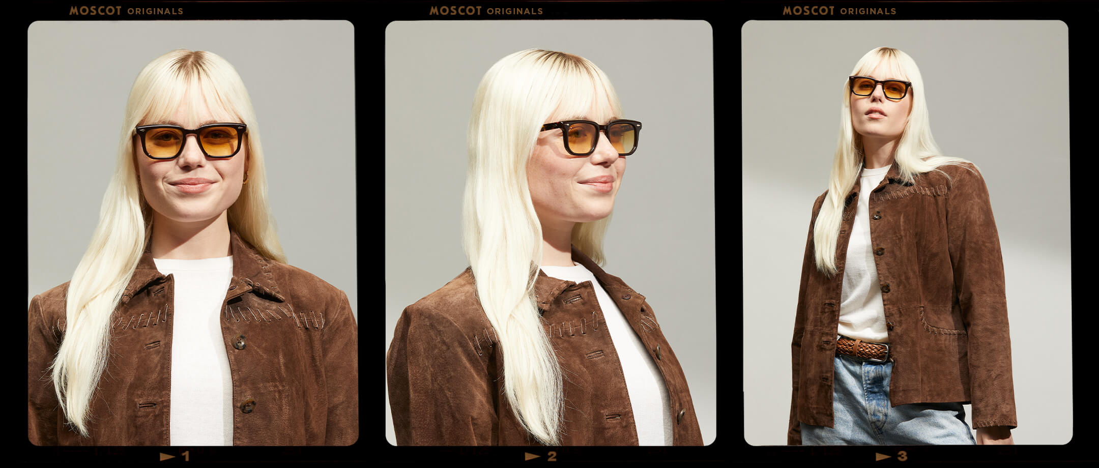 Model is wearing The ZISSEL SUN in size 49 in Dark Brown/Tortoise with Chestnut Fade Tinted Lenses