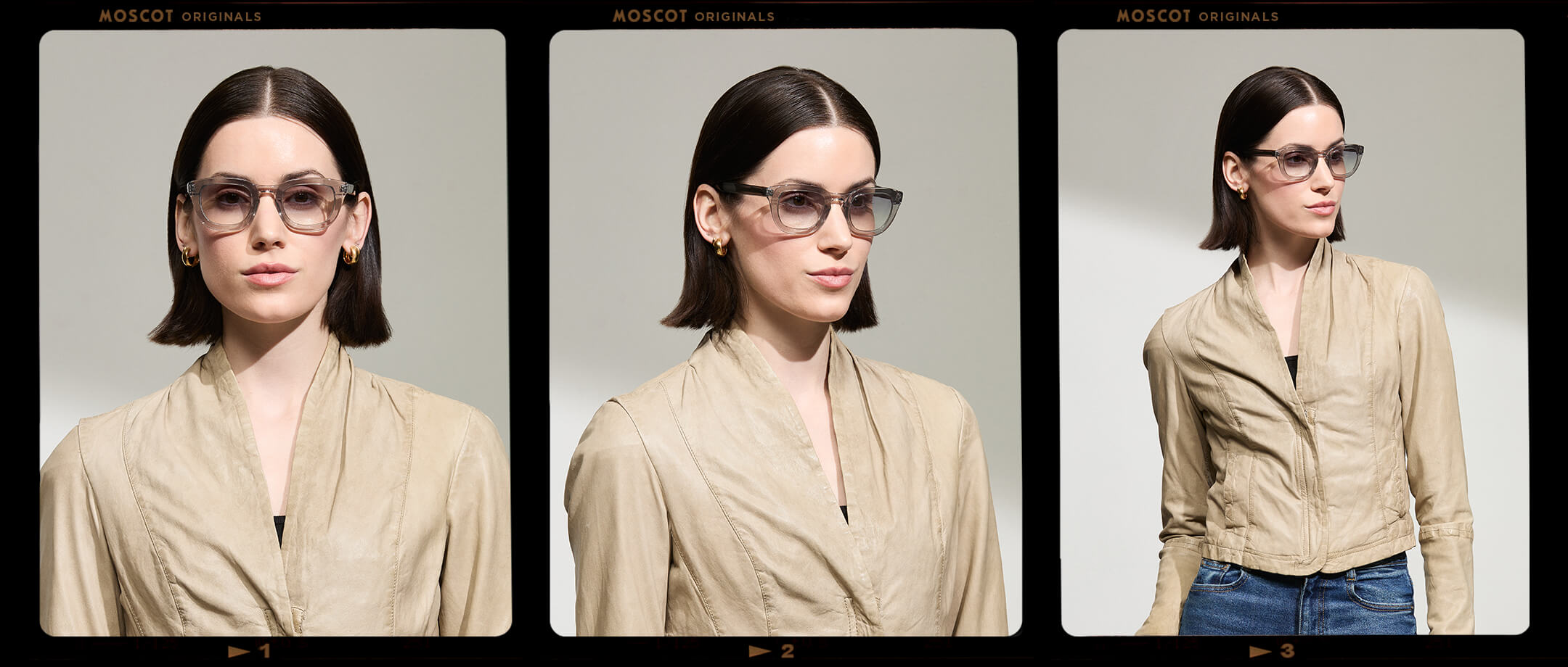 Model is wearing The TELENA in Grey/Light Grey in size 47 with American Grey Fade Tinted Lenses