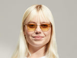 Model is wearing The AYGEN SUN in size 51 in Cinnamon with Chestnut Fade Tinted Lenses