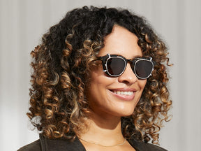 Model is wearing The DAHVEN CLIP in Silver in size 47 with G-15 Lenses