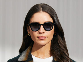 Model is wearing The DAHVEN in Black in size 47 with Denim Blue Tinted Lenses