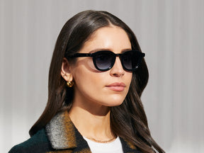 Model is wearing The DAHVEN in Black in size 47 with Denim Blue Tinted Lenses