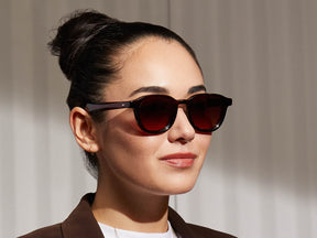 Model is wearing The DAHVEN SUN in Burgundy in size 44 with Cabernet Tinted Lenses
