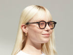 Model is wearing The DAHVEN in Grey size 44 with ROSE+ Tinted Lenses