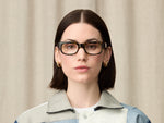 Model in wearing The SHTUP in size 51 in Tortoise