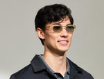 Model is wearing The SHTUP SUN in size 51 in Flesh with Forest Wood Tinted Lenses