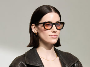 Model is wearing The SPILKES SUN in size 48 in Tortoise with New York Rose Tinted Lenses 