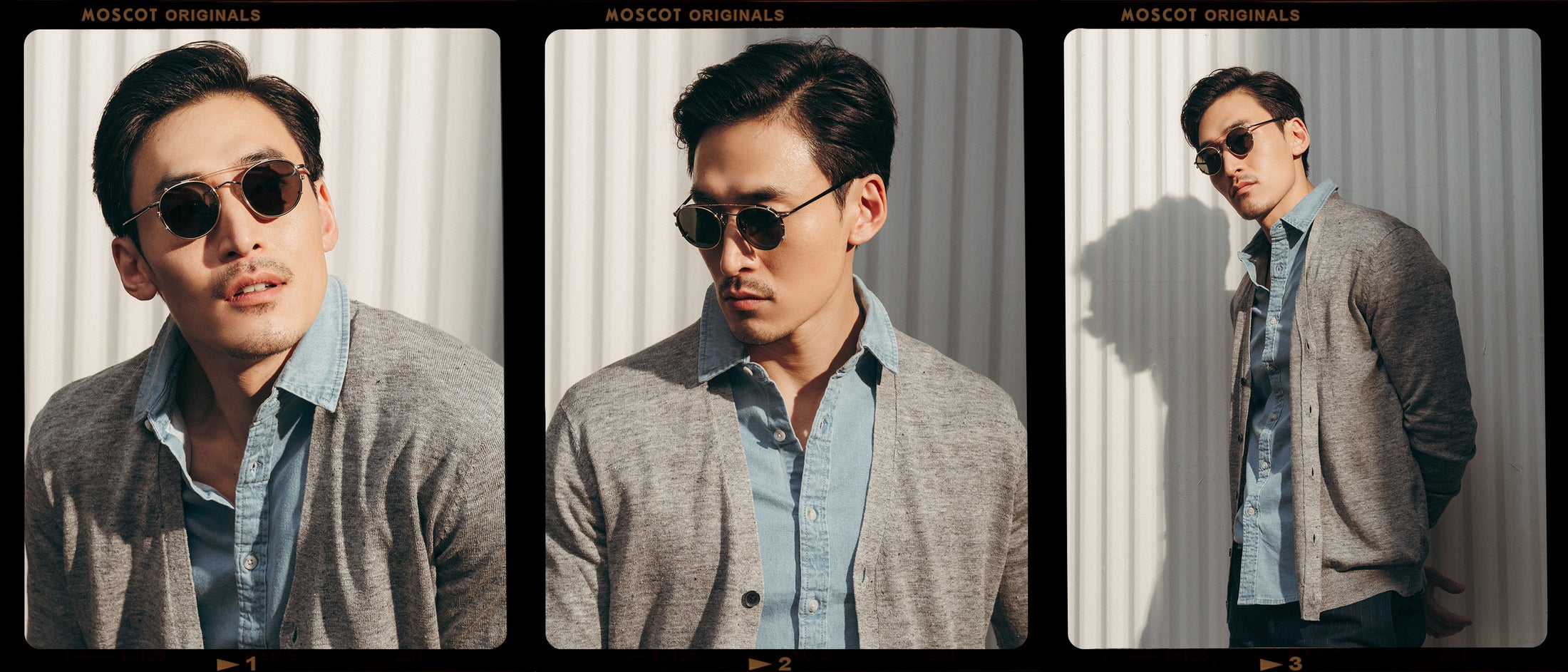 Model is wearing The ZEV CLIP in Gold in size 49 with G-15 Lenses