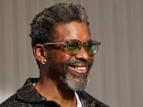 Model is wearing The DAVHEN in Mist in size 47 with Limelight Tinted Lenses