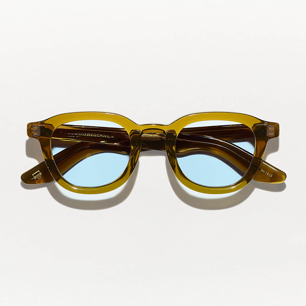 #color_olive brown | The DAHVEN in Olive Brown with Bel Air Blue Tinted Lenses