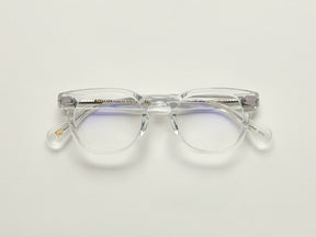 The GELT in Crystal with Blue Protect Lenses