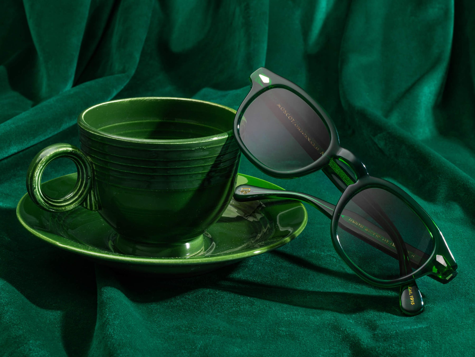 The LEMTOSH in Emerald with Forest Wood Tinted Lenses