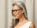 Model is wearing The NEBB-T Ready Reader in size 51 in Charcoal/Wine