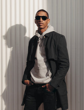 Model is wearing The SECHEL SUN in Dark Havana in size 54 with G-15 Glass Lenses