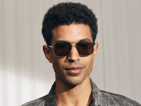 Model is wearing The SHTARKER SUN in Gunmetal in size 57 with G-15 Lenses