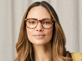 Model is wearing The YONTIF in size 52 in Tortoise/Crystal