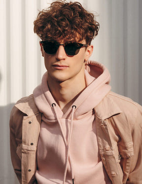 Model is wearing The YUKEL SUN in Classic Havana/Gunmetal in size 48 with G-15 Glass Lenses