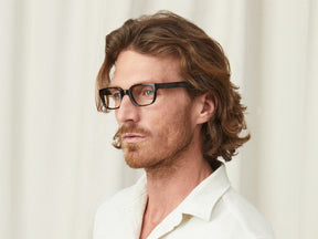 Model is wearing The ZELIG in size 48 in Tortoise